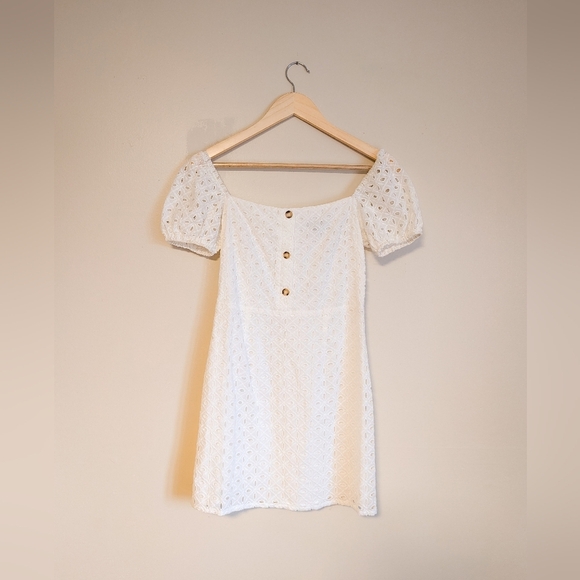 White Puff Sleeve Eyelet Dress - Picture 5 of 6